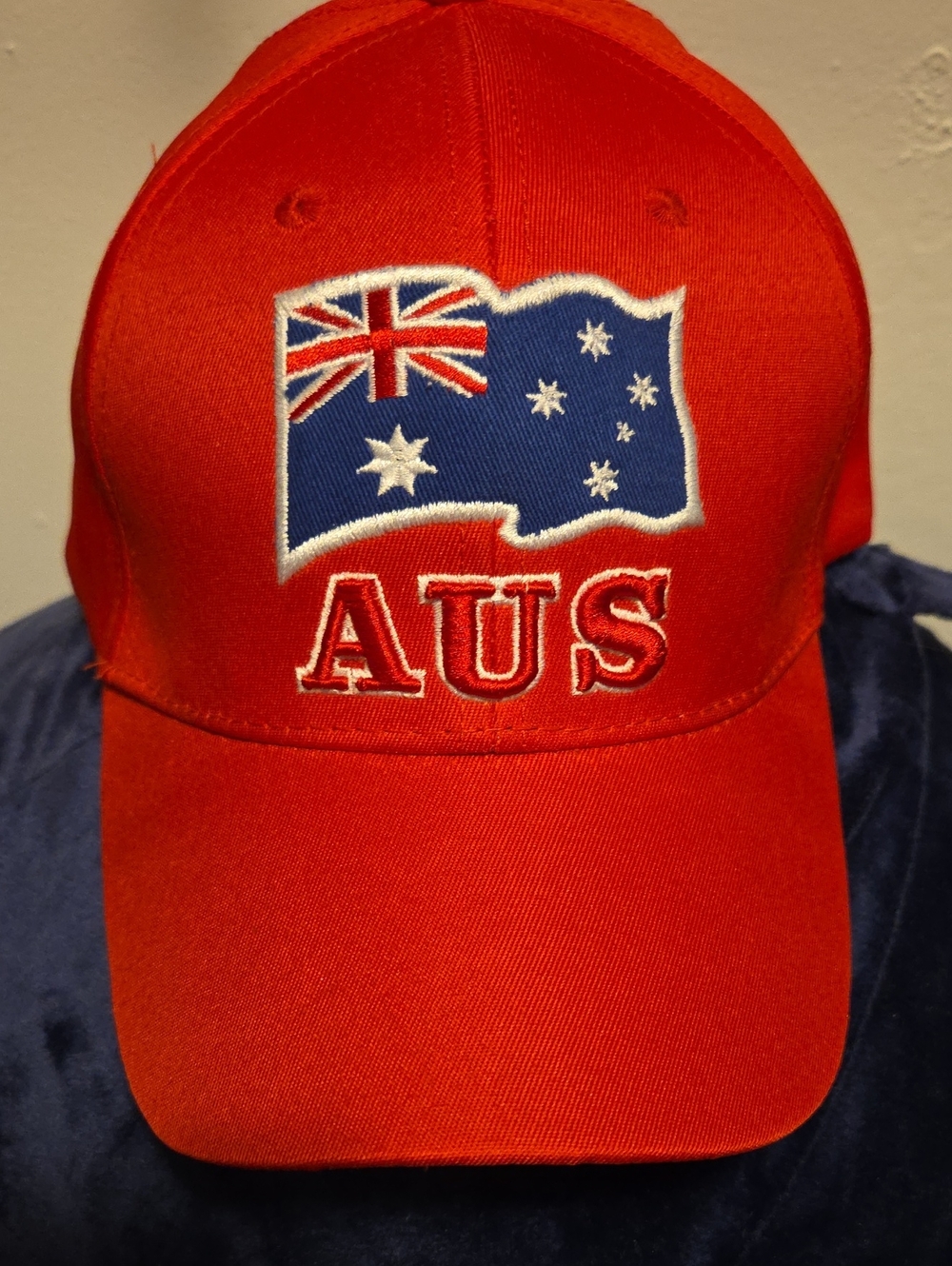 Red AUS Baseball Cap with Australian Flag Embroidery